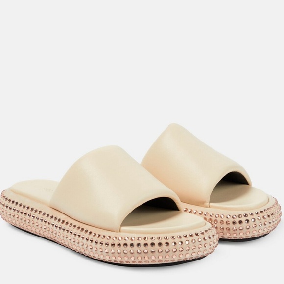 JW ANDERSON slides beige crystal studded leather suede sandals size 40 NEW NWOB - Picture 1 of 13